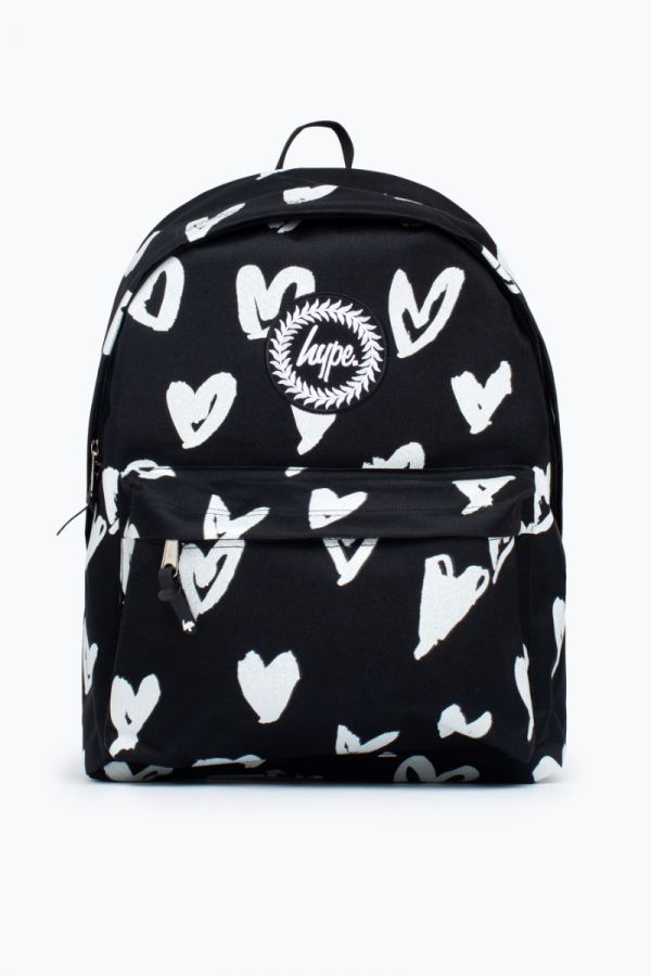 Unisex Black Siver Scribble Heart Crest Backpack